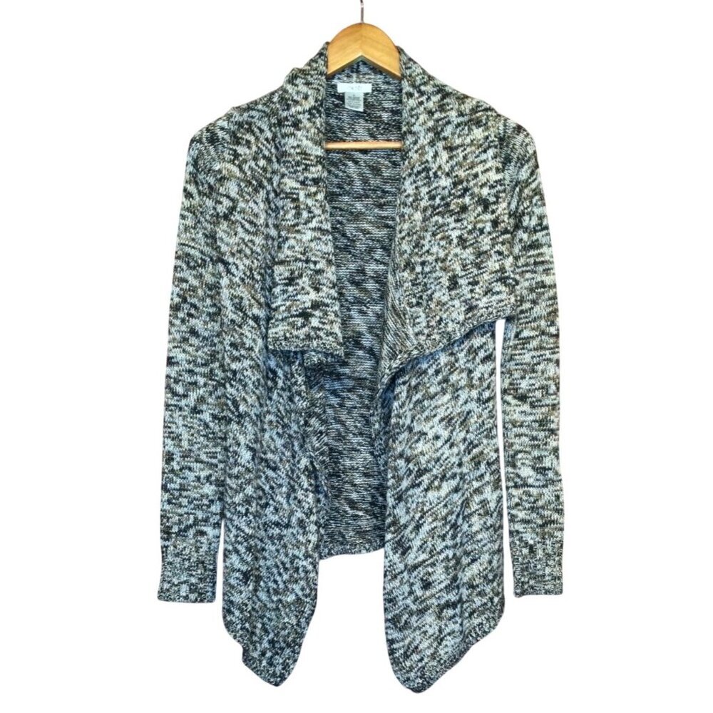 Cache Knitted Open Front Cardigan Sweater Black Metallic Size XS